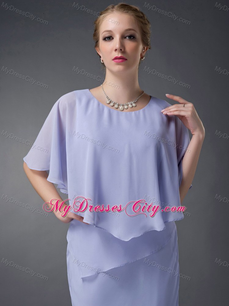 Lilac Column Scoop Neck Ankle-length Chiffon Wedding Guest Dress with Butterfly Sleeves