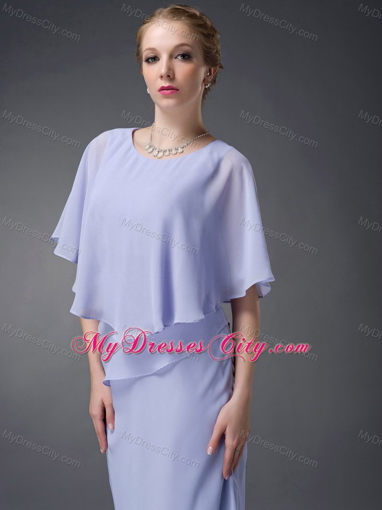 Lilac Column Scoop Neck Ankle-length Chiffon Wedding Guest Dress with Butterfly Sleeves