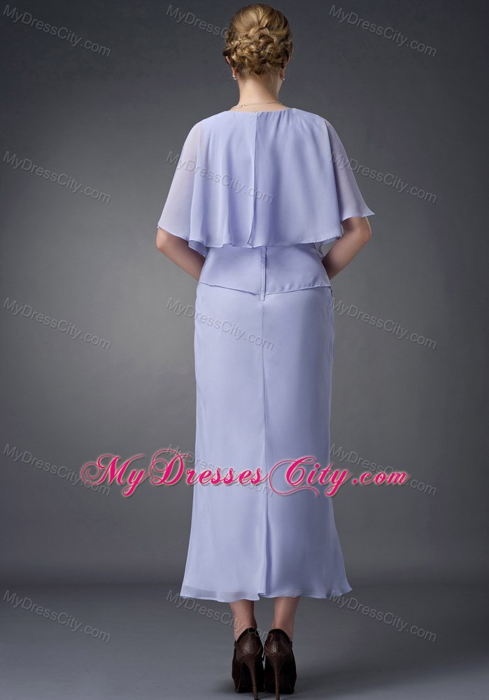 Lilac Column Scoop Neck Ankle-length Chiffon Wedding Guest Dress with Butterfly Sleeves