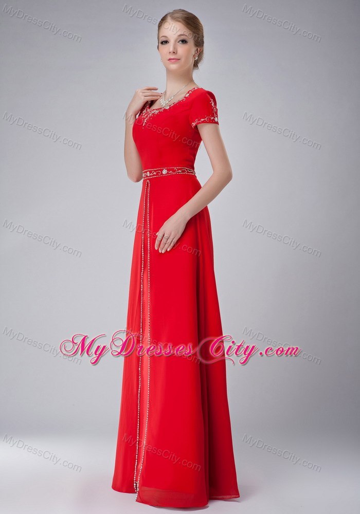 Red Empire Scoop Floor-length Mother Of The Bride Dress with Rhinestone and Embroidery