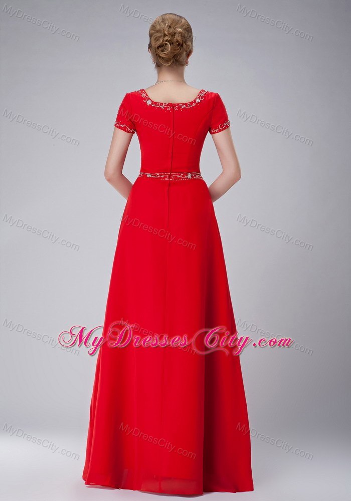 Red Empire Scoop Floor-length Mother Of The Bride Dress with Rhinestone and Embroidery