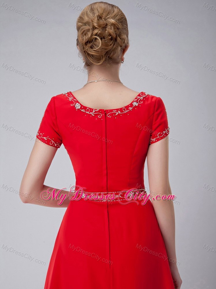 Red Empire Scoop Floor-length Mother Of The Bride Dress with Rhinestone and Embroidery