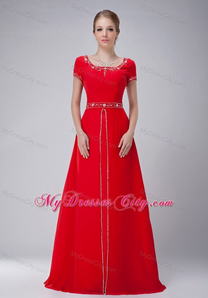 Red Empire Scoop Floor-length Mother Of The Bride Dress with Rhinestone and Embroidery