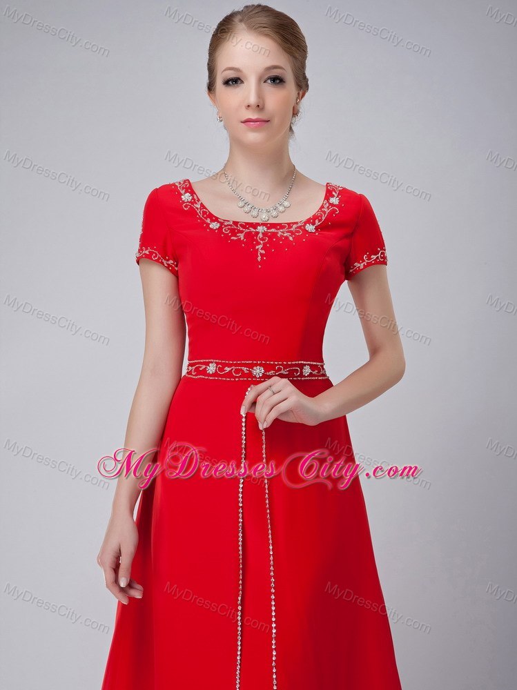 Red Empire Scoop Floor-length Mother Of The Bride Dress with Rhinestone and Embroidery