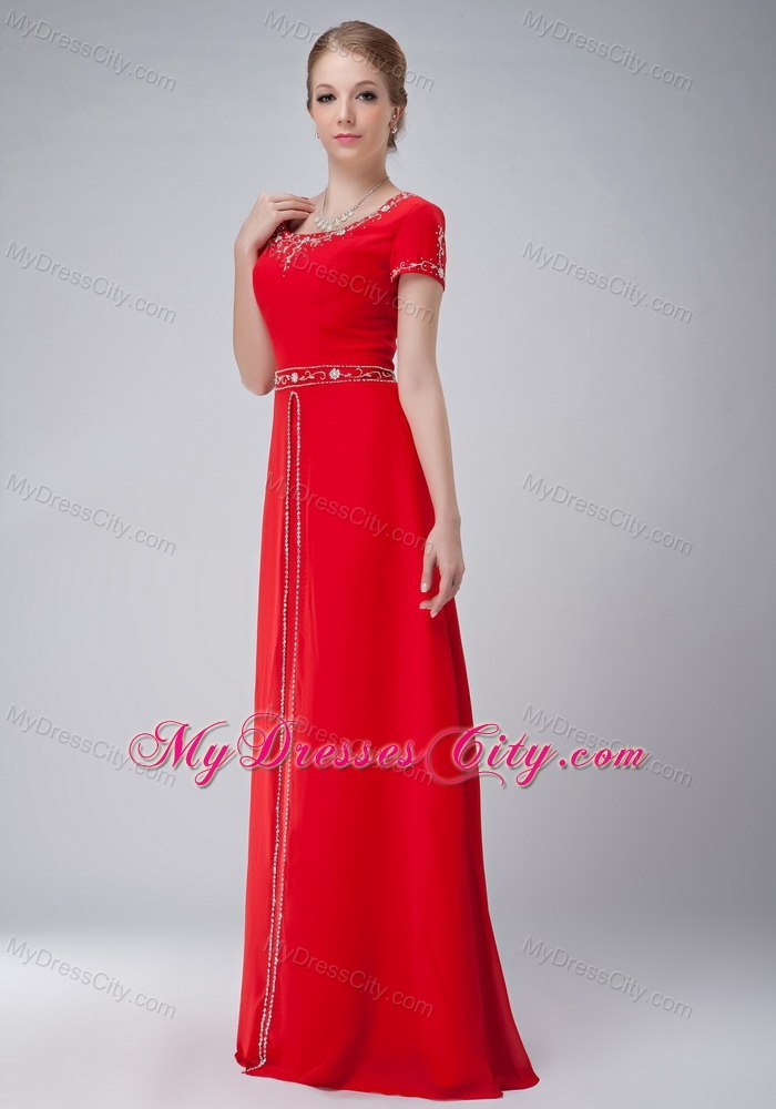 Red Empire Scoop Floor-length Mother Of The Bride Dress with Rhinestone and Embroidery