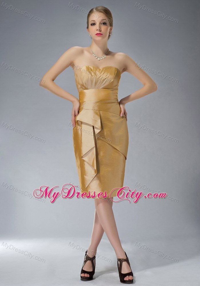 Knee-length Yellow Column Sweetheart Taffeta Ruched Mothers Dresses with Jacket