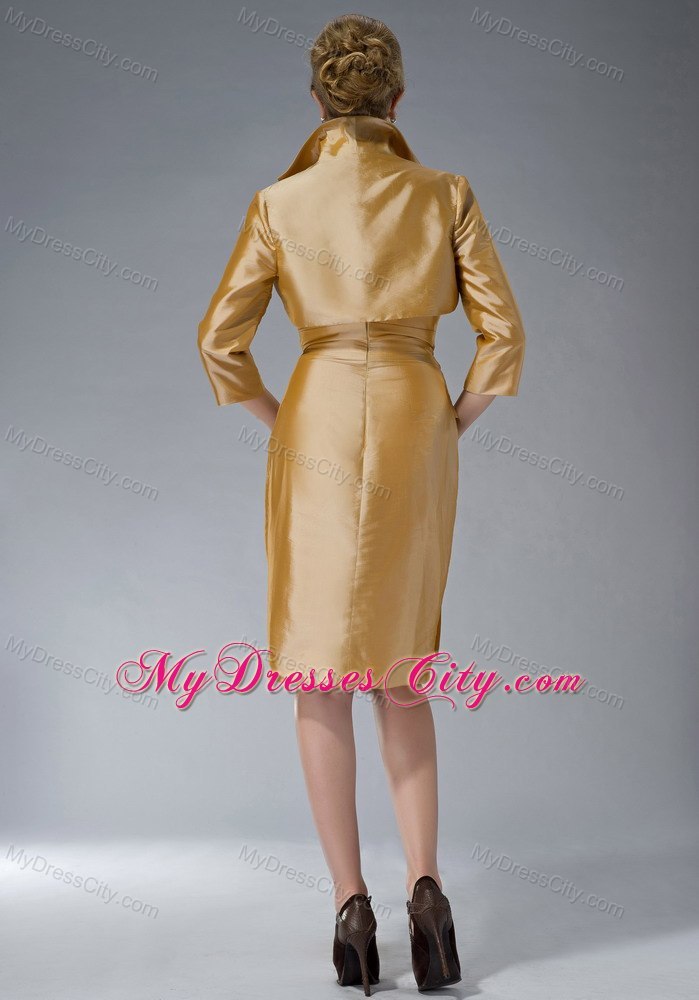 Knee-length Yellow Column Sweetheart Taffeta Ruched Mothers Dresses with Jacket