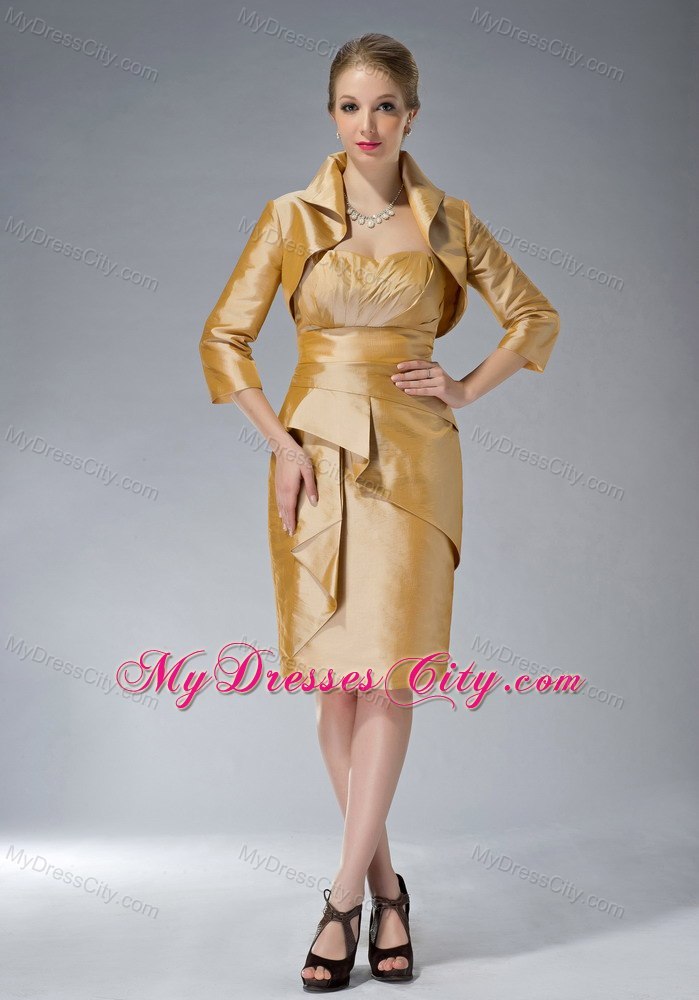 Knee-length Yellow Column Sweetheart Taffeta Ruched Mothers Dresses with Jacket