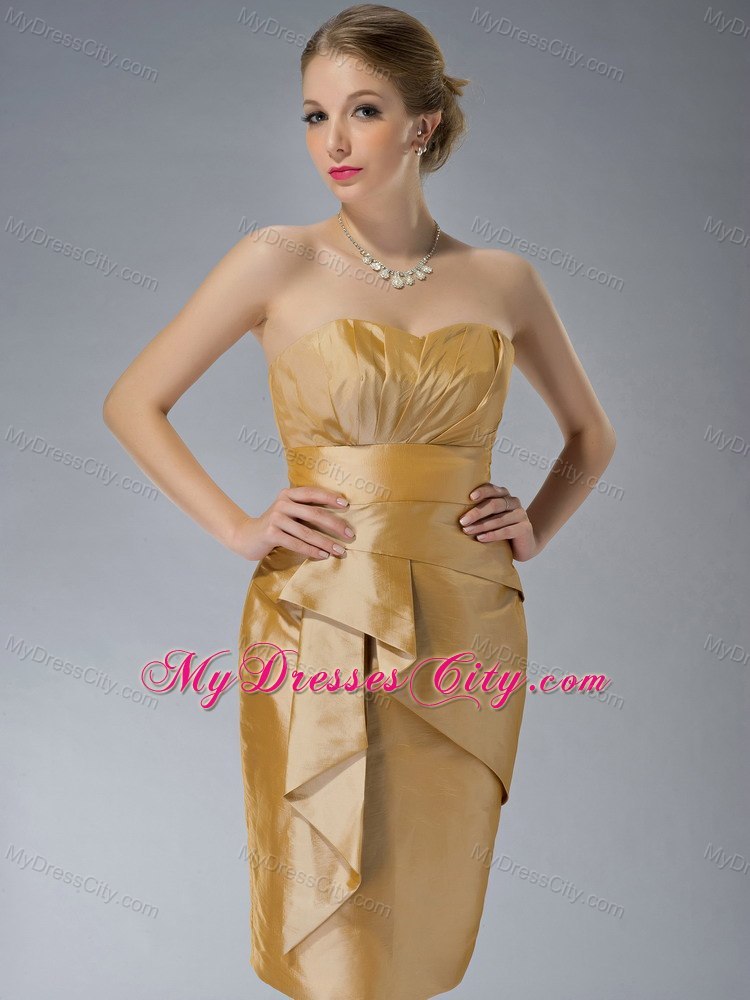 Knee-length Yellow Column Sweetheart Taffeta Ruched Mothers Dresses with Jacket