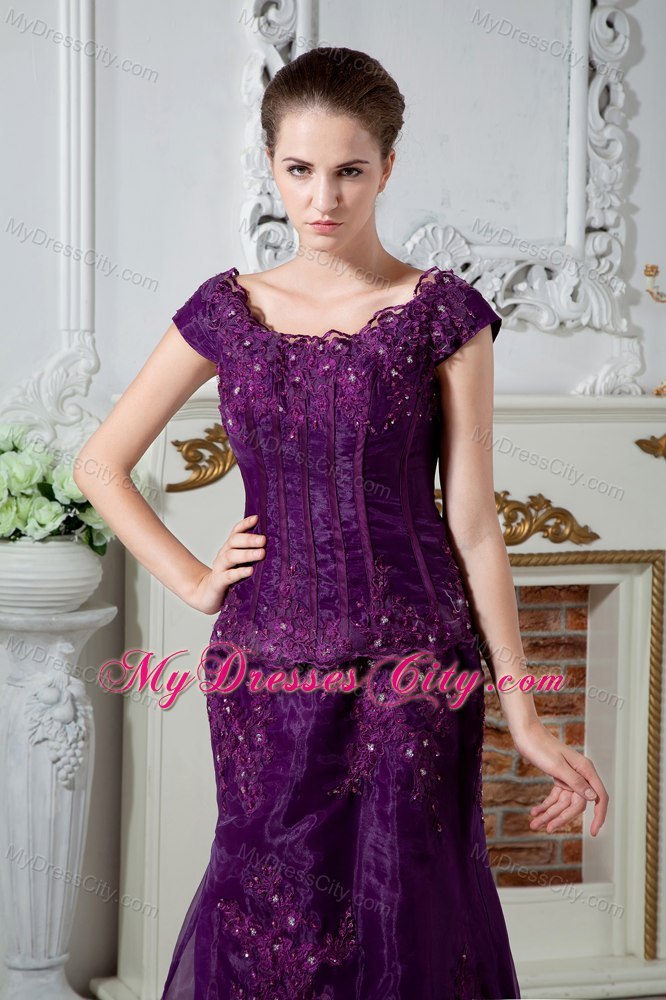 Purple A-line Scoop Appliqued Two-piece Mother Bride Dress