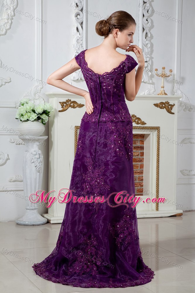 Purple A-line Scoop Appliqued Two-piece Mother Bride Dress