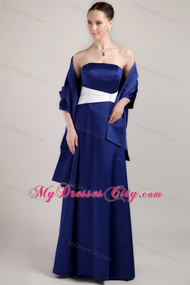 Long Royal Blue and White Mother Bride Dress with Tippet