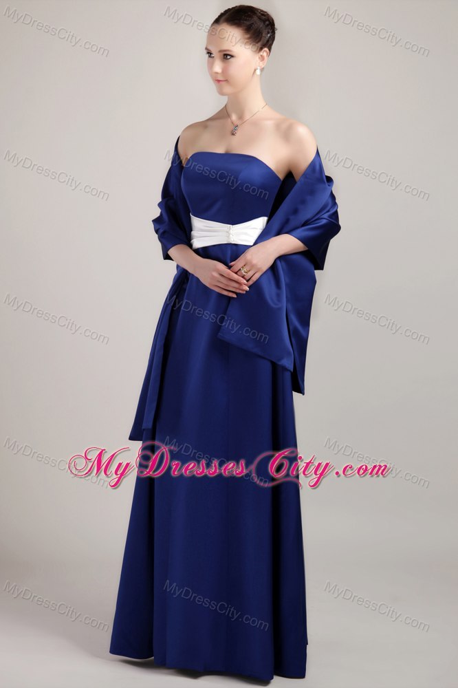 Long Royal Blue and White Mother Bride Dress with Tippet