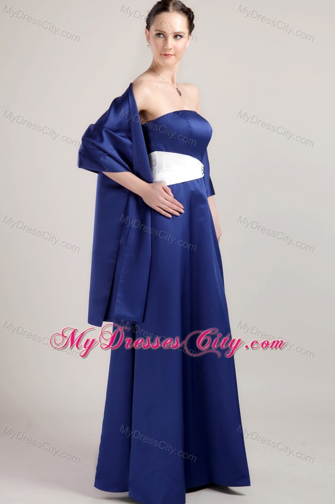 Long Royal Blue and White Mother Bride Dress with Tippet