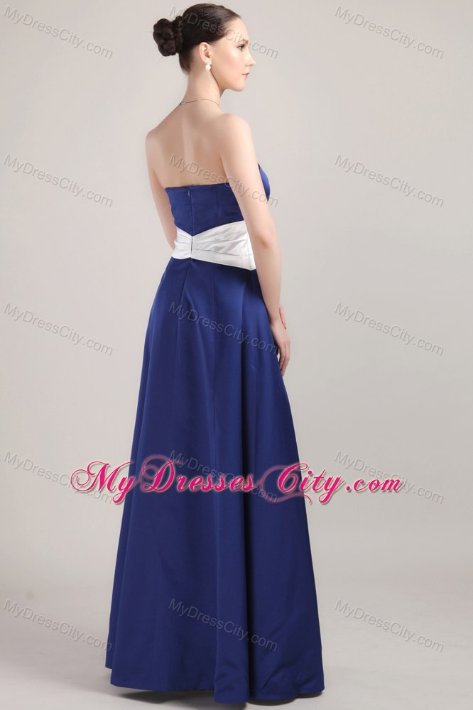 Long Royal Blue and White Mother Bride Dress with Tippet