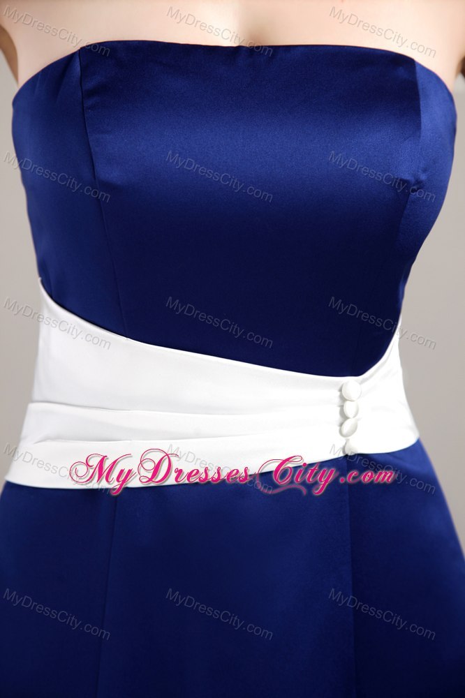 Long Royal Blue and White Mother Bride Dress with Tippet