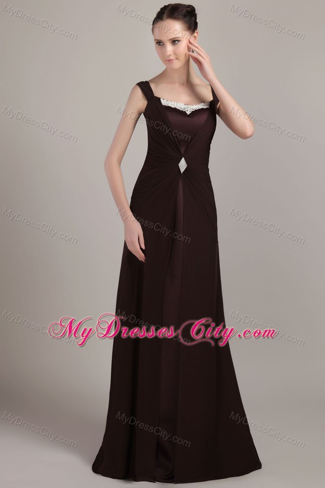 Appliques and Beading Ruched Long Brown Mother of the Dress