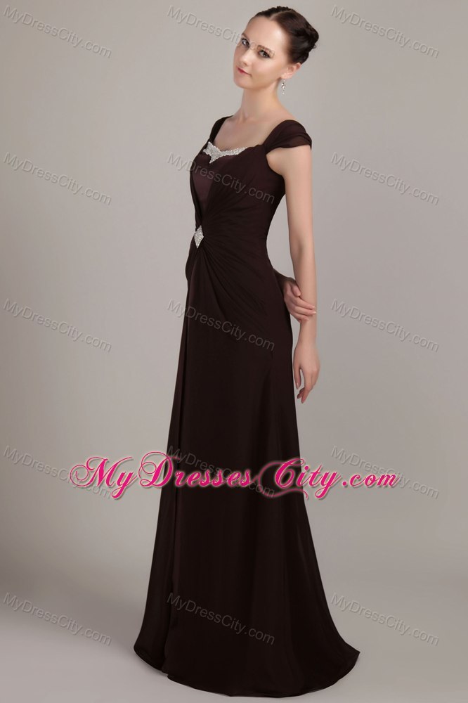 Appliques and Beading Ruched Long Brown Mother of the Dress