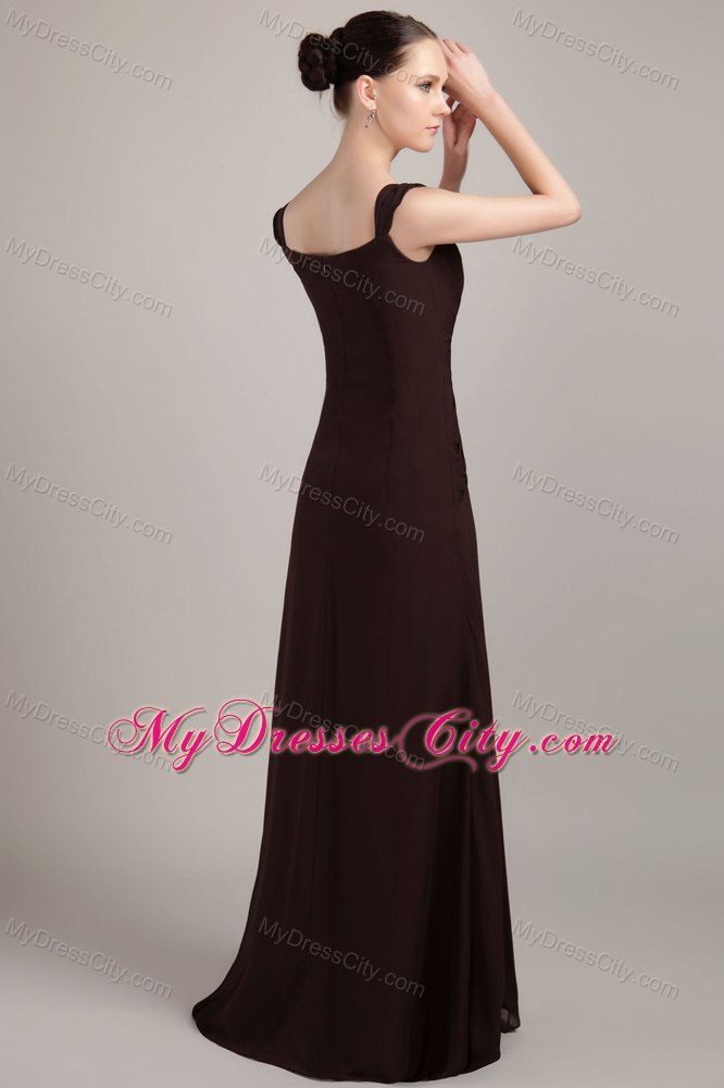 Appliques and Beading Ruched Long Brown Mother of the Dress