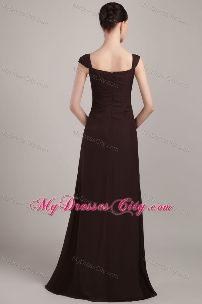 Appliques and Beading Ruched Long Brown Mother of the Dress