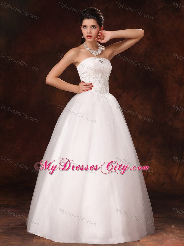 2013 New Arrival Strapless Appliques Beading Wedding Dress for 2013