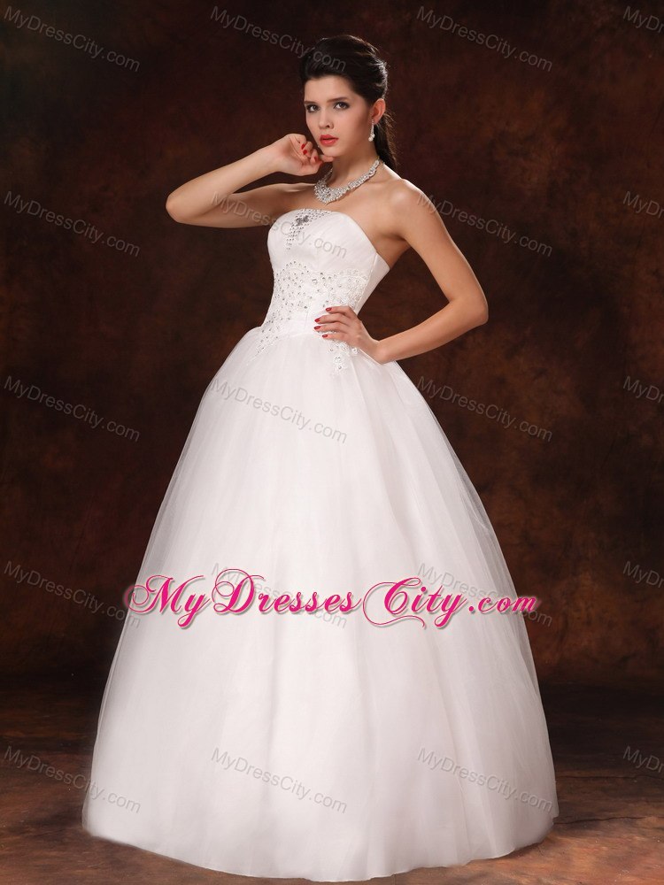 2013 New Arrival Strapless Appliques Beading Wedding Dress for 2013