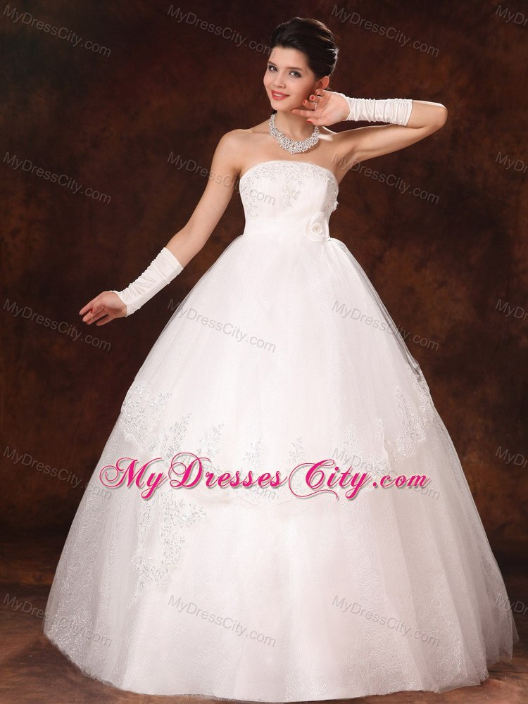 Designer Puffy Strapless Appliques Flowers Garden Wedding Gowns