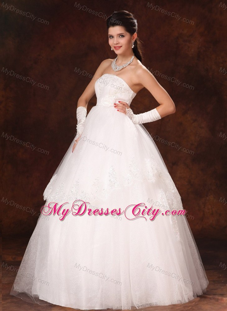 Designer Puffy Strapless Appliques Flowers Garden Wedding Gowns