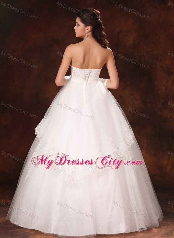 Designer Puffy Strapless Appliques Flowers Garden Wedding Gowns