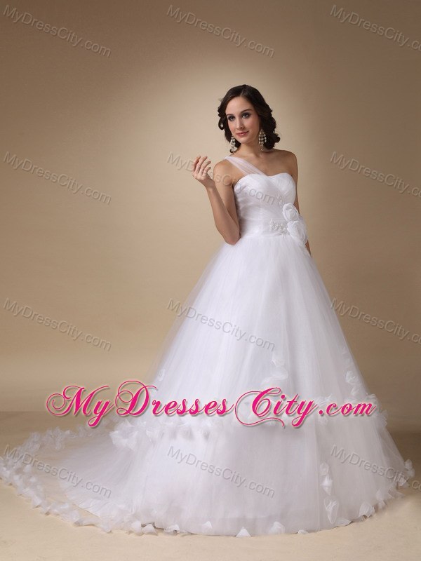 Lovely A-line Flowers Single Shoulder 2013 Spring Wedding Dress for Church