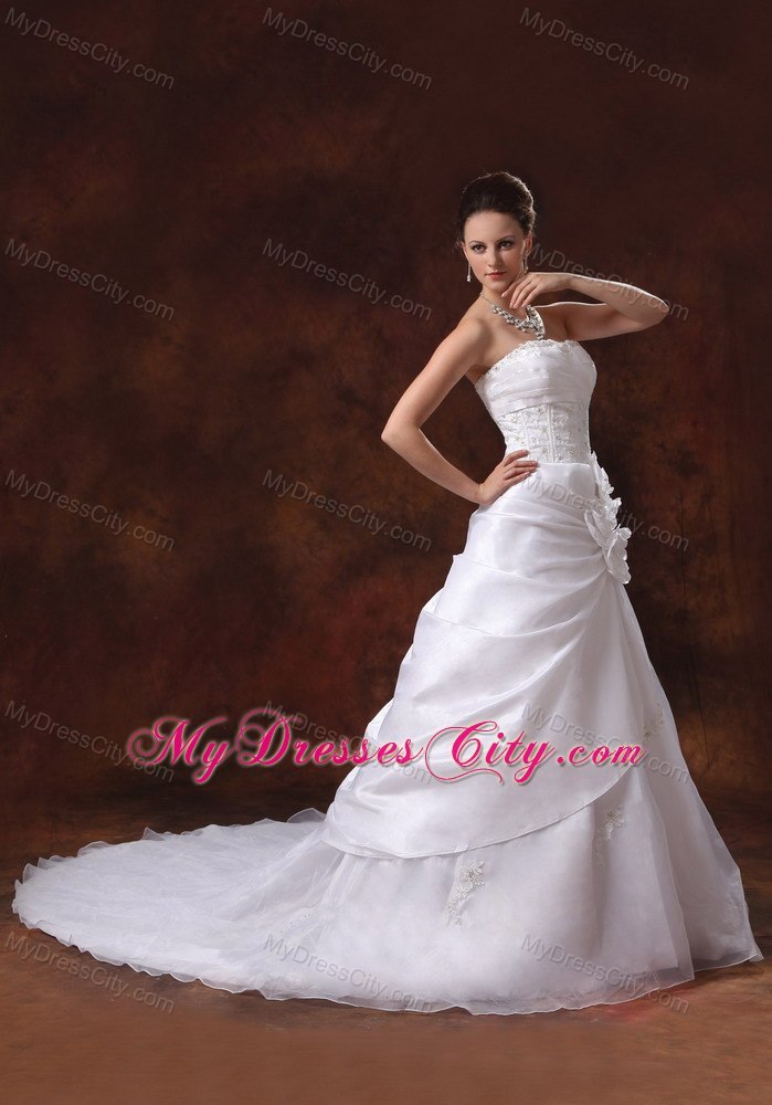 Beautiful A-line Strapless Beading Flower Appliques Wedding Gowns for Hall