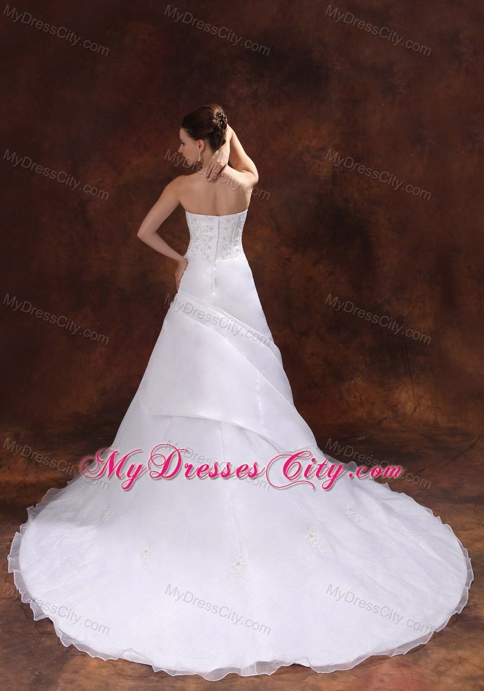 Beautiful A-line Strapless Beading Flower Appliques Wedding Gowns for Hall