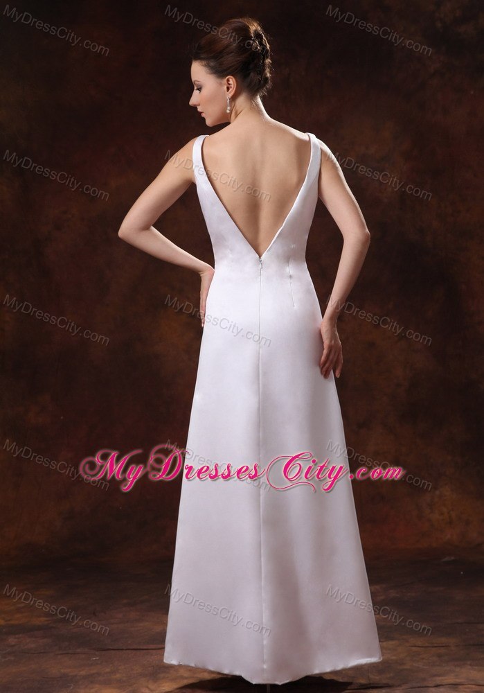 Column V-neck Ankle-length 2013 Summer Bridal Gowns with Zipper-up