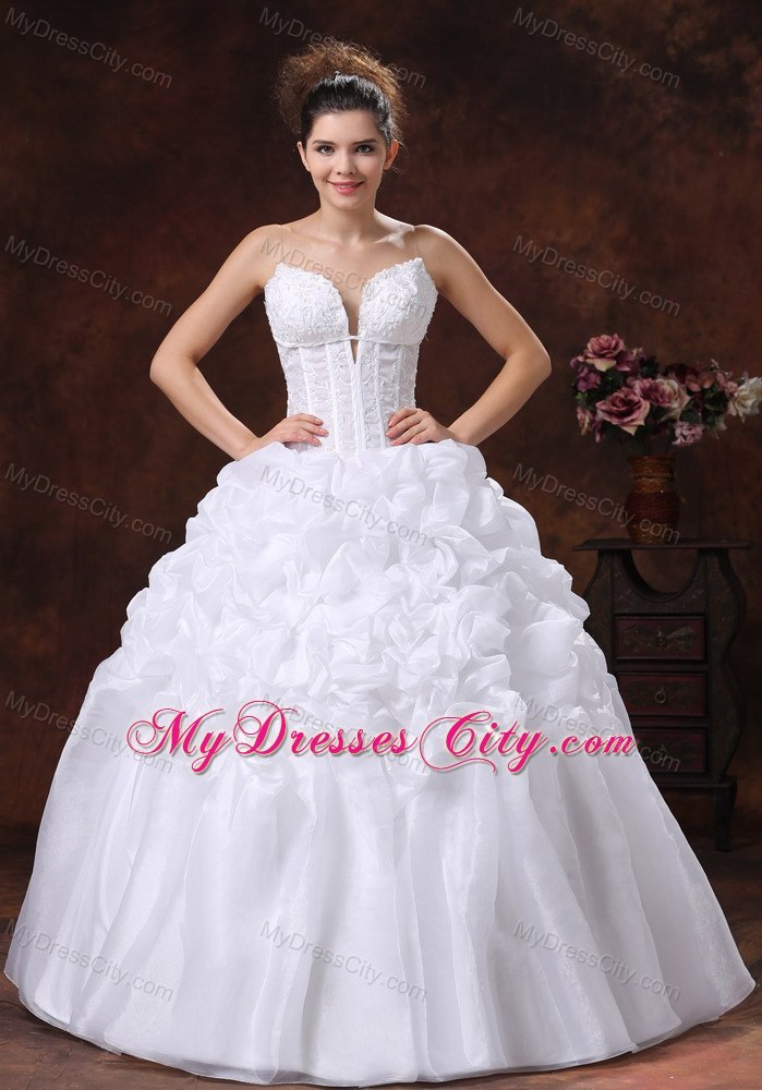 Puffy Spaghetti Straps Embroidery Decorate Bodice Long Wedding Dress