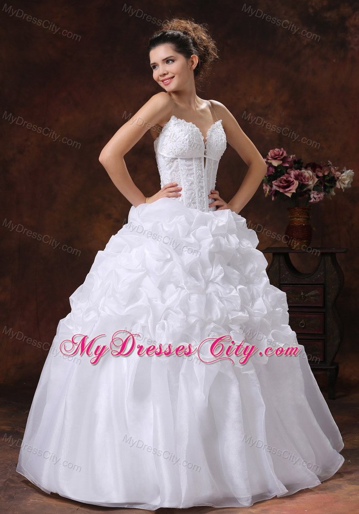 Puffy Spaghetti Straps Embroidery Decorate Bodice Long Wedding Dress