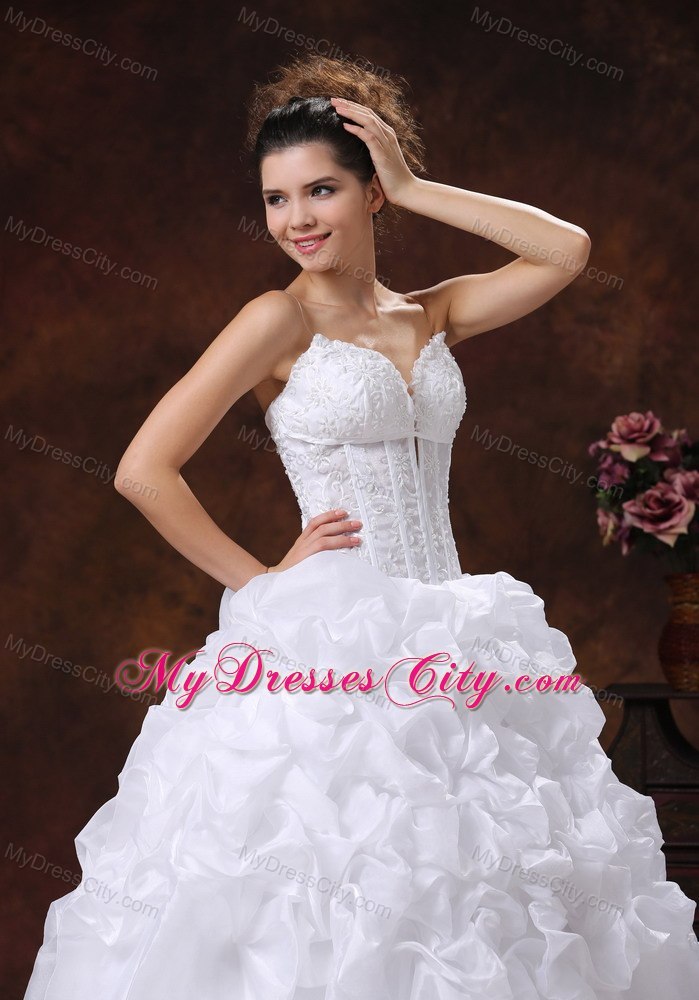 Puffy Spaghetti Straps Embroidery Decorate Bodice Long Wedding Dress