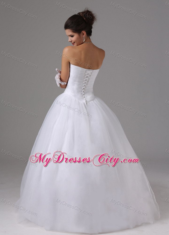 Puffy Appliques Ruching Sweetheart Wedding Gown for Garden Wedding