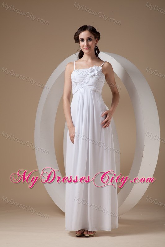 Empire Spaghetti Straps Chiffon Ruched Flowery Wedding Dress Ankle-length