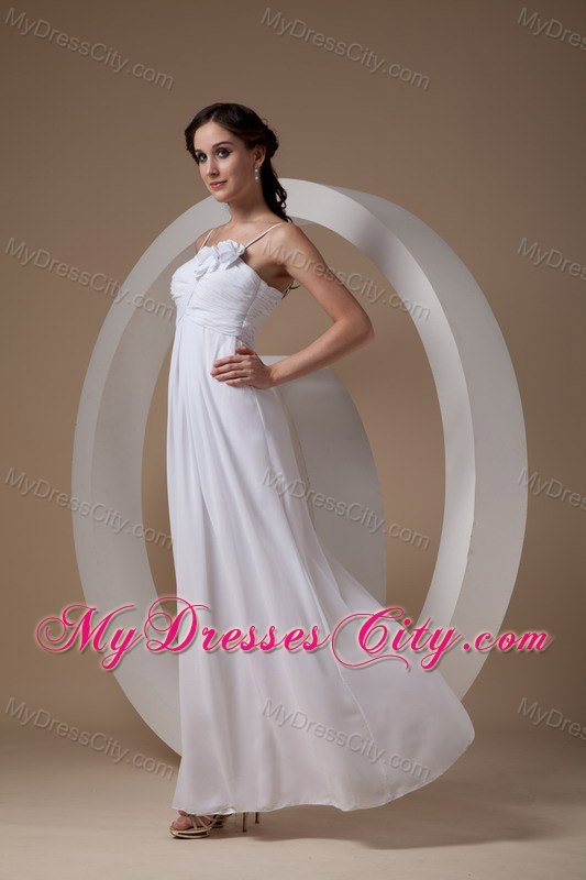 Empire Spaghetti Straps Chiffon Ruched Flowery Wedding Dress Ankle-length