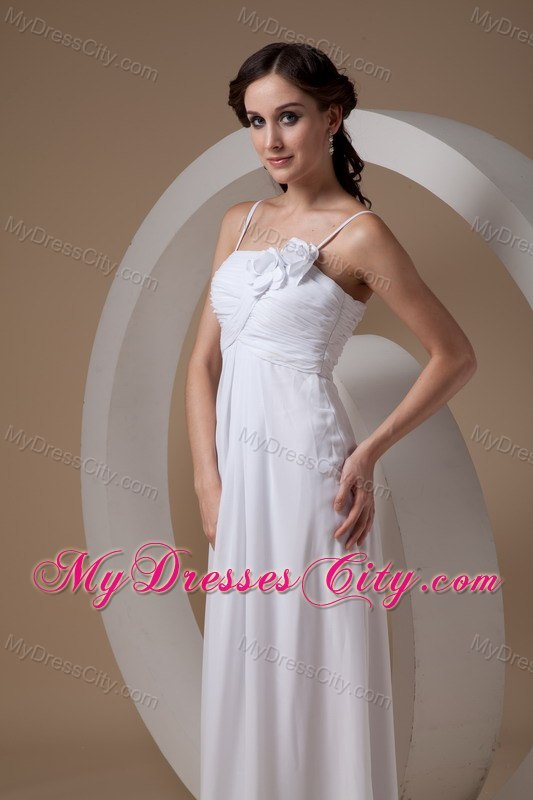 Empire Spaghetti Straps Chiffon Ruched Flowery Wedding Dress Ankle-length