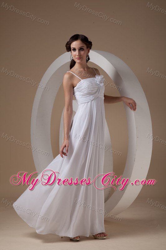 Empire Spaghetti Straps Chiffon Ruched Flowery Wedding Dress Ankle-length