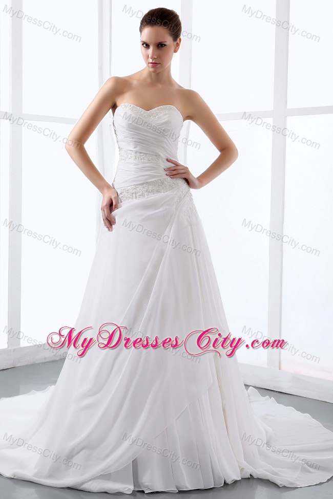 Affordable Princess Sweetheart Wedding Dress With Appliques and Ruche