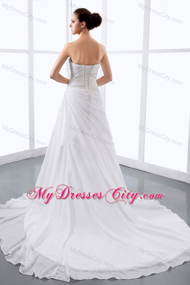 Affordable Princess Sweetheart Wedding Dress With Appliques and Ruche