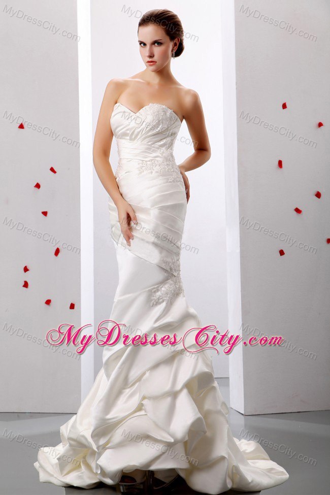 Long Mermaid Sweetheart Ruches and Appliques 2013 Slinky Wedding Dress