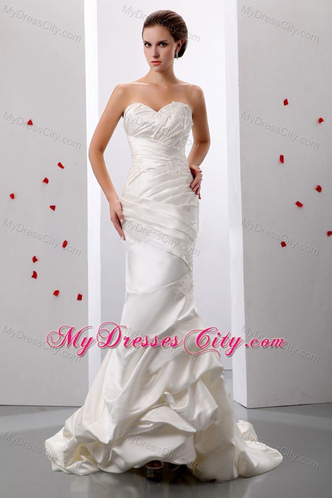 Long Mermaid Sweetheart Ruches and Appliques 2013 Slinky Wedding Dress