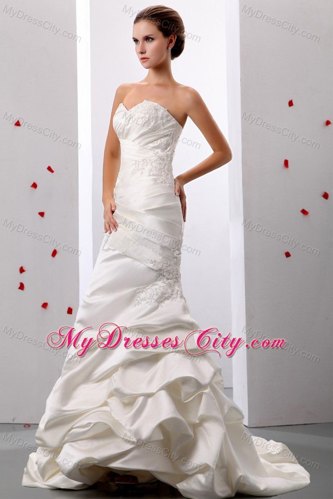 Long Mermaid Sweetheart Ruches and Appliques 2013 Slinky Wedding Dress