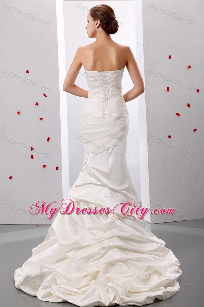 Long Mermaid Sweetheart Ruches and Appliques 2013 Slinky Wedding Dress