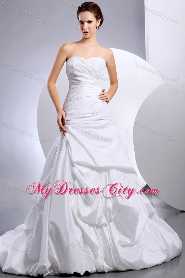 Recommended Ruched Court Train Pick-ups A-Line Wedding Dress Tie Back