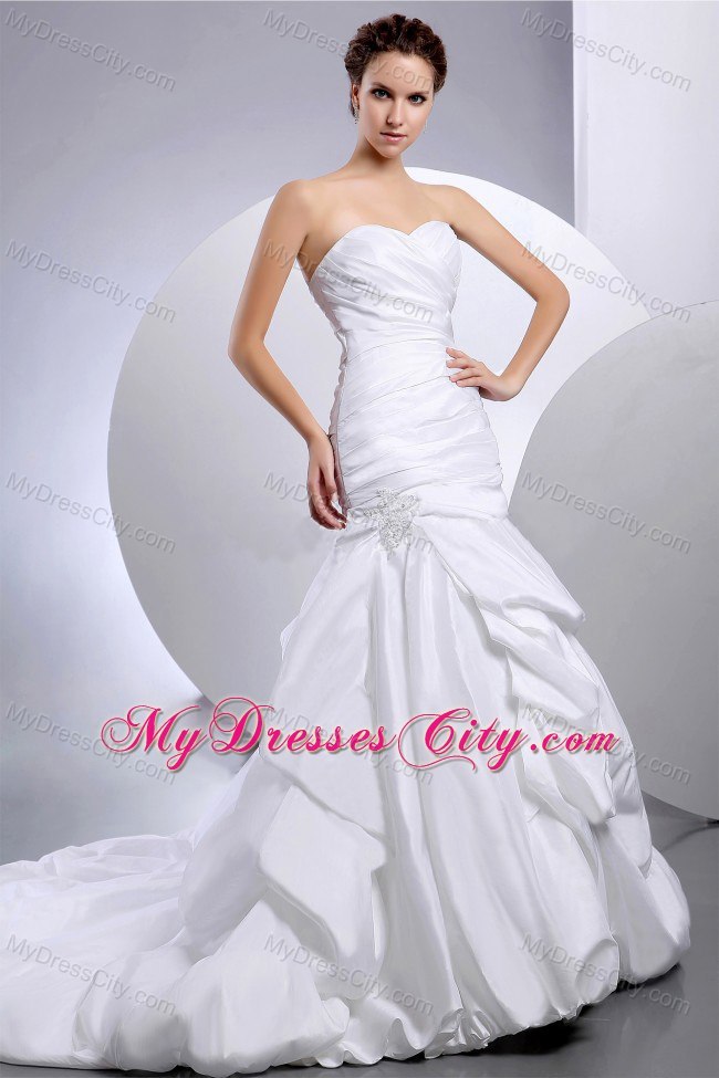 Recommended Ruched Court Train Pick-ups A-Line Wedding Dress Tie Back