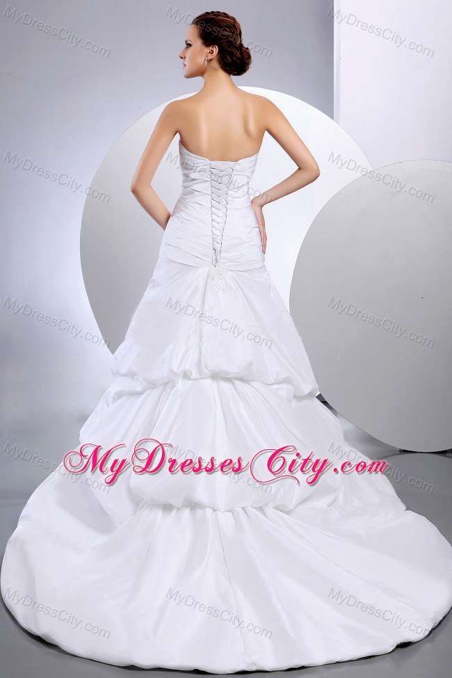 Recommended Ruched Court Train Pick-ups A-Line Wedding Dress Tie Back